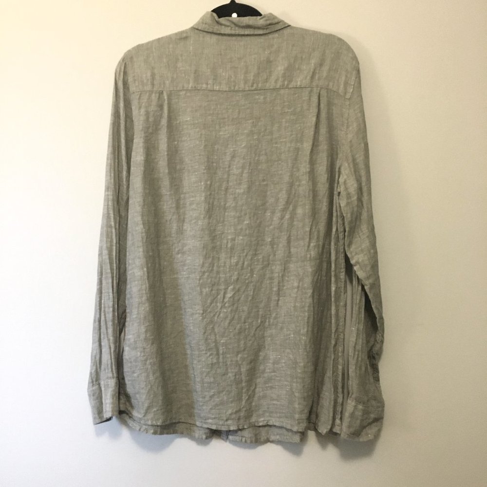 100% Linen Neutral Beige Button Down Utility Shirt Oversized XS Coastal Joe Fres - Picture 5 of 13